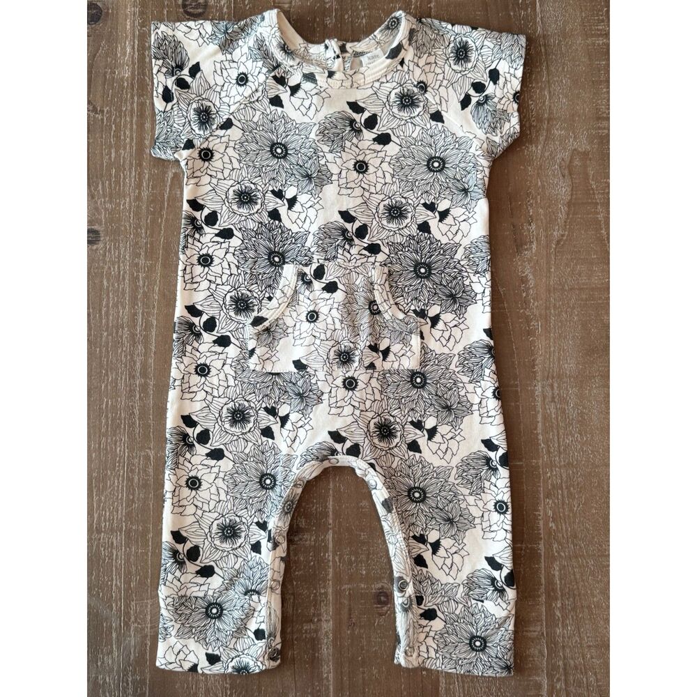 +Kate Quinn Organic Cotton Romper Black White Floral 6-12M Baby Girl Boho
